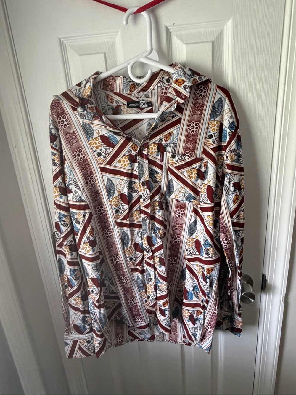 Patterned Lightweight Shirt Jacket - Brown & Blue